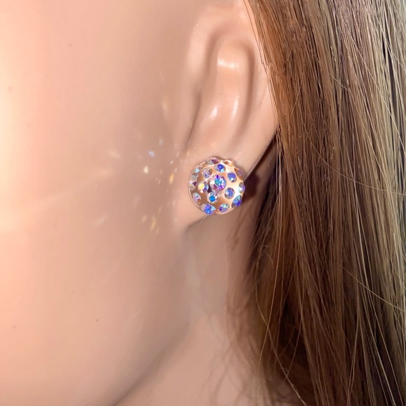 Acrylic Crystal Stud Earrings Embellished With Aurora borealis European Crystals - Picture 6 of 14